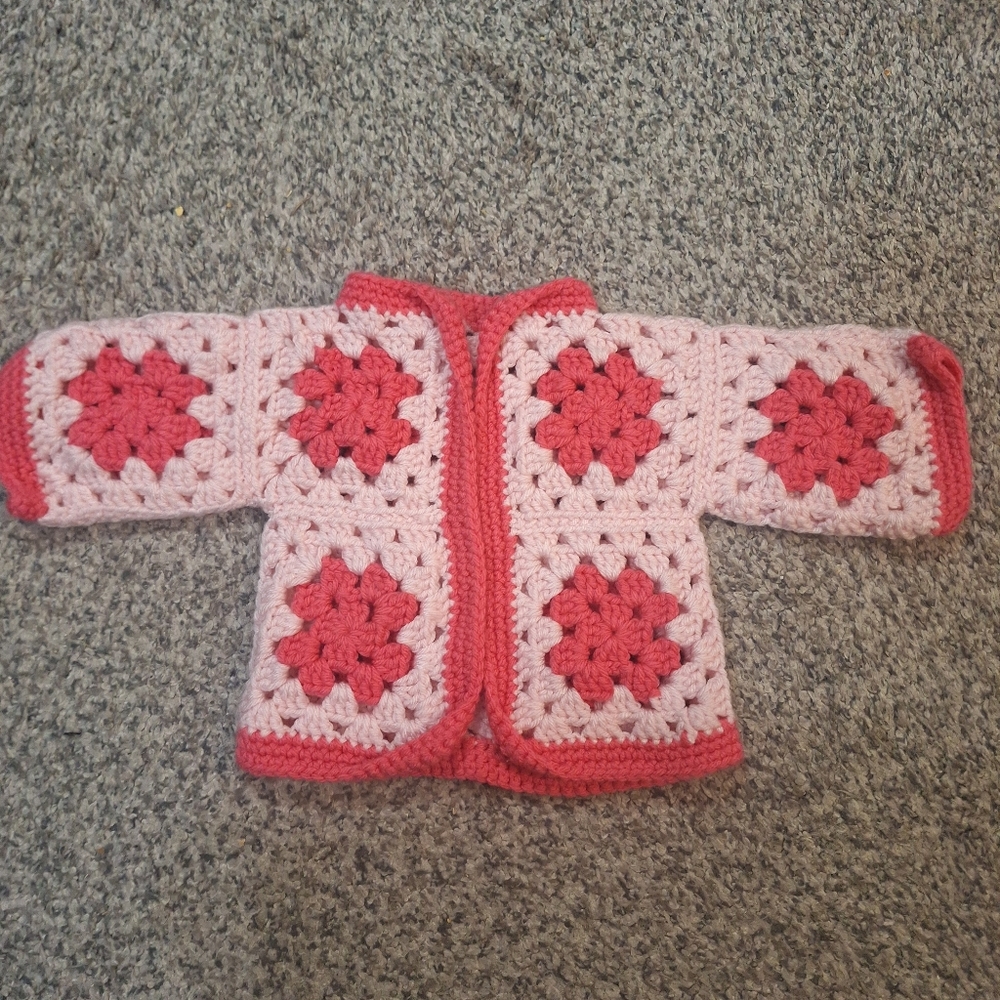 Handmade Pink Crochet Baby Sweater Granny Square